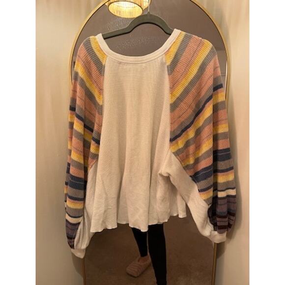 Free People Women's Striped Knit Tunic Top Balloon Sleeve Multicolor Size Small - Picture 4 of 8